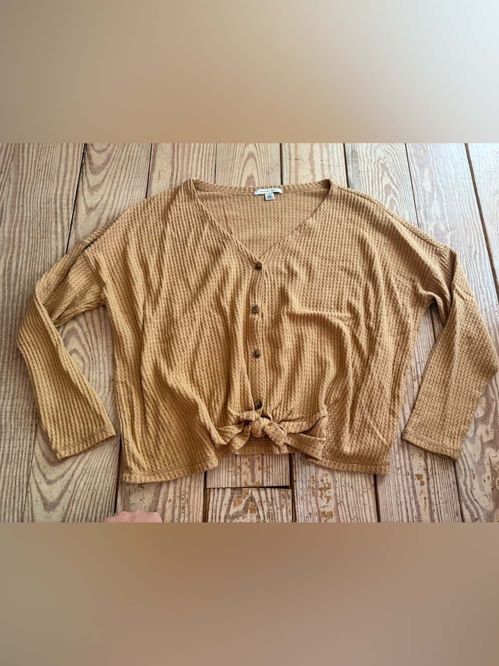 American Eagle Waffle Knit Tie-Front Top Size Large